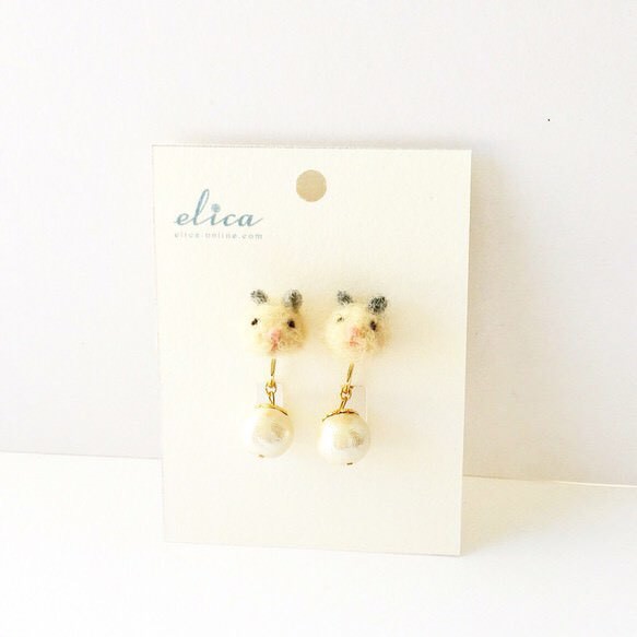 elica キンクマハムスター×コットンパールのイヤリング